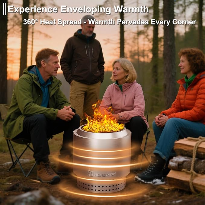 15 Inch Smokeless Fire Pit with Removable Ash Pan, Fire Pits for Outside Wood Burning, Portable Bonfire Outdoor Firepit, Waterproof Bag & Poker Included, Stainless Steel, Camping Backyard