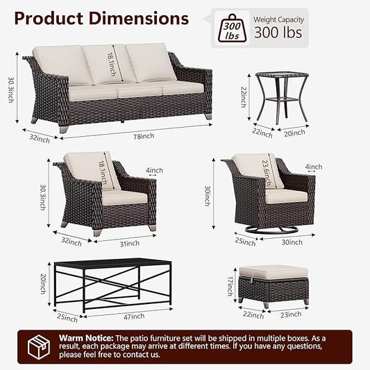 3 Pieces Wicker Patio Furniture, Luxury Outdoor Rattan Furniture with 2 Patio Swivel Chair,Side Table, Wide Armrest, Thickened Cushions, Ideal for Deck, Porch Use