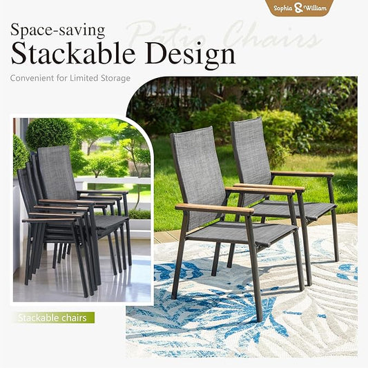 Sophia & William Patio Dining Set 9 Pieces, 8 Aluminium Patio Dining Chairs with 1 Extendable Dining Table for 6-8 Person, Patio Table and Chairs for Outdoor Lawn (Grey)