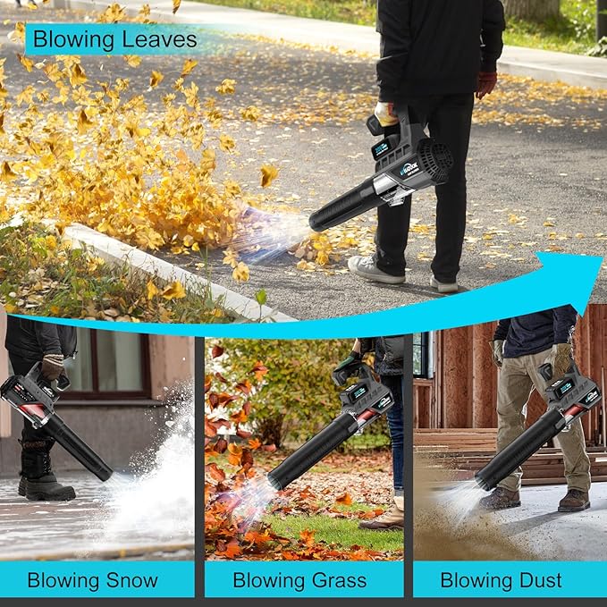 Leaf Blower Cordless with Battery and Charger: 2 Batteries 20V 4.0Ah Brushless Motor, Handheld Electric Leaf Blowers, Battery Powered Blowers for Lawn Care, Yard Leaves Cleaning, (Grey)