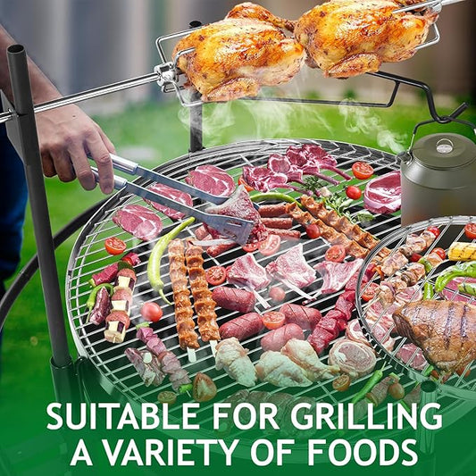 ROVSUN 33'' Outdoor Fire Pit with 2 Grills, Wood Burning Round Firepit with Swivel Cooking Grate, Removable Swivel Grill for Backyard, Patio, Picnic, BBQ and Parties