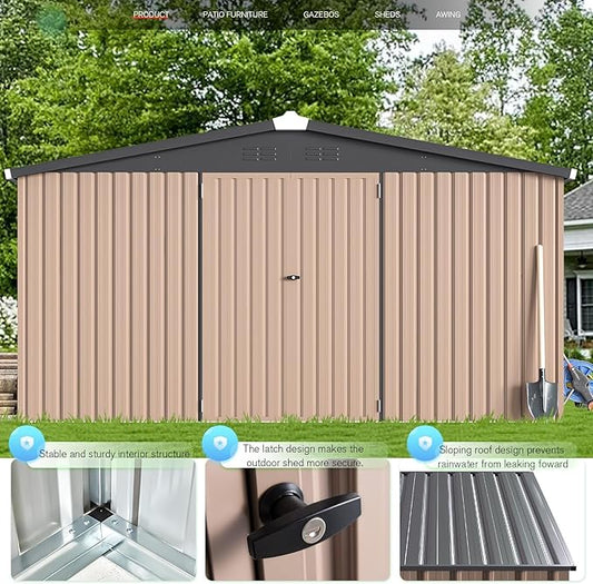 AECOJOY 12' x 12' Shed Metal, Outdoor Storage Sheds & Outdoor Storage 12' x 12' with Lockable Doors, Large Steel Yard Shed, Utility and Tool Storage for Garden, Backyard, Patio, Outside use in Grey