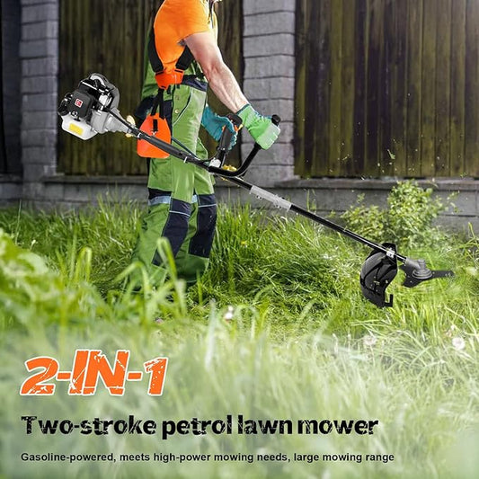 52CC Gas Powered Lawn Mower & Weed Trimmer for Large Yards, High-Power Engine, Easy Start, Durable Brush Cutter, DIY Yard Maintenance, All-Season Use