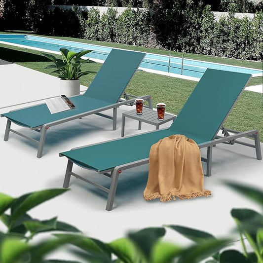 Kozyard Lounge Chair Outdoor Foldable Outdoor Lounge Chair (2MintGreen Textilence W/Table)