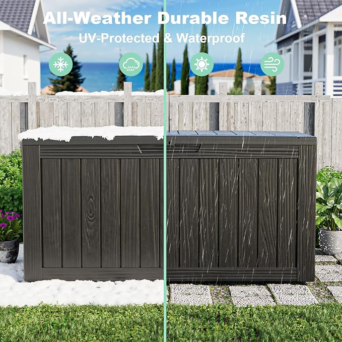 Vixzen 90 Gallon Resin Deck Box, Lockable Outdoor Storage Box for Patio Cushions Storage Furniture,Garden Tools, Pool Supplies, Weatherproof and UV Resistant,Black