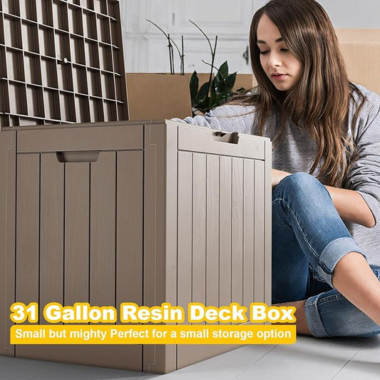 30 Gallon Outdoor Storage Box - Deck Box Container for Patio, Pool, and Garden-Waterproof and UV Resistant Resin,Lockable (Grey)