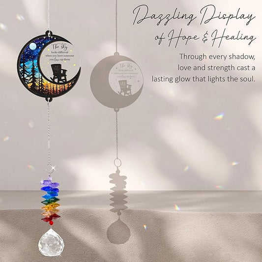 GIFTELIX Memorial Suncatcher - Moon Chair Ornament - Sympathy Gift for Loss of Loved One - Bereavement Gifts - Condolence Gift - Memorial Rainbow Maker - Remembrance Ornament - Funeral Keepsake
