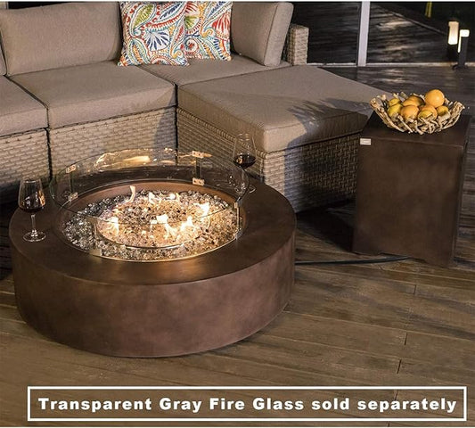 COSIEST 2-Piece Outdoor Propane Firepit Table Set w Tank Table, 42 inch Dark Fire Table Certified, 50,000 BTU w Bronze Round Base,Wind Guard and 16 inches Tank Side Table 20lb for Garden,Pool