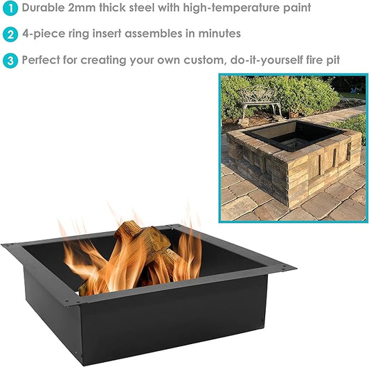 Sunnydaze Fire Ring for Outside - Wood-Burning Metal Fire Pit Ring Insert - Above or In-Ground DIY - 36-Inch Square Outer/30-Inch Square Inner Diameter
