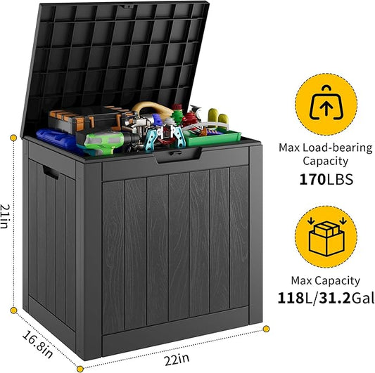 KAMABOKO 32 Gallon Outdoor Storage Box 2 Pack All-Weather Deck Box for Patio Furniture, Package Deliveries, Garden Tools, Pool Supplies & Cushions, Black