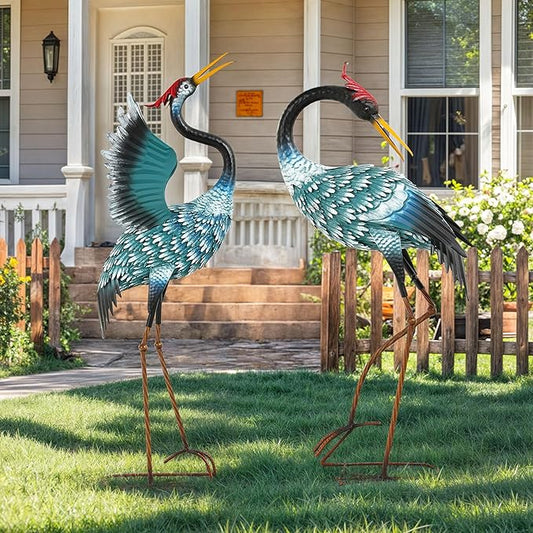 Ultym 36.8" Metal Crane Garden Statue, Handcrafted Extra-Large Blue Heron Decor Sculptures with Stable U-Ground Stakes, Backyard Decoration, Metal Garden Bird Animal Yard Art, Lawn Ornament Decor