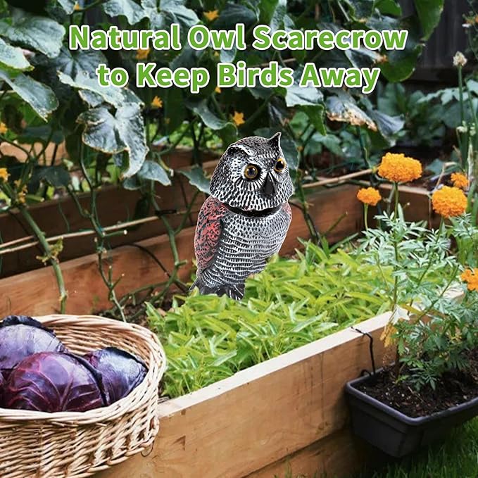 BobbleHead Owl Decoys Sculpture to Scare Birds Away, 2-Pack 8.3" Fake Owl Plastic Scarecrow Bird Deterrent, Natural Enemy Pest Repellent, Garden Decor Statues for outside, Patio, Lawn, Yard Decoration