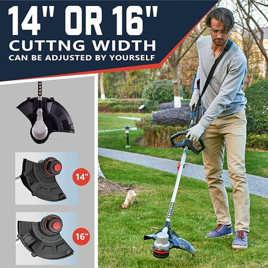 Worth Garden 84V Cordless String Trimmer with Brushless Motor, 14"/16" Cutting Width - Includes 2.5Ah Lithium Battery & Charger - Heavy Duty Electric Weed Wacker for Lawn, Garden, Yard