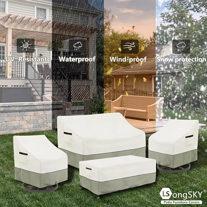 Outdoor Swivel Rocker Chair Covers 2 Pack,35 W x 37 D x 36 H inches,100% Waterproof Heavy Duty Outdoor Chair Covers,Patio Furniture Cover for Swivel Patio Chair,Beige&Grayish Green