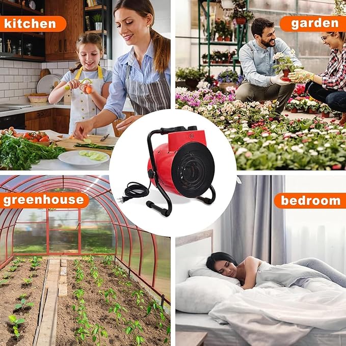 1500W Greenhouse Heater with Digital Thermostat, Outdoor Heater with Overheat Protection and 3-Second Rapid Heating Function, outdoor heaters for patio Garage, Greenhouse, Flower House Red