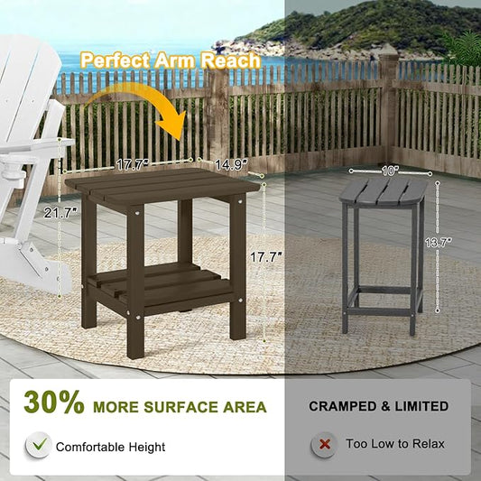 Adirondack Outdoor Side Table, 2-Tier Small Patio End Table, Weather Resistant HDPE Outdoor End Tables for Garden, Lawn, Pool, Beach, Porch, Deck, Backyard - Square, Dark Brown