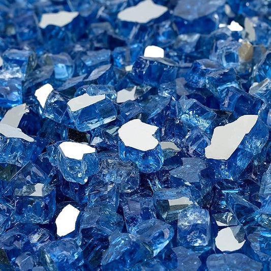 Onlyfire 10 pounds Fire Glass for Propane Fire Pit and Gas Fireplace, 1/2 Inch Reflective Firepit Glass Rocks for Fire Pit Table and Fire Bowl, High Luster Pacific Blue