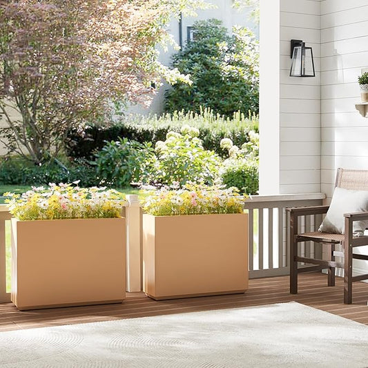 Wallowa Metallic Heavy Outdoor Planter Box, Span Planter, Long and Tall Divider Planter, 30Lx10Wx24H, Coral Peach, Seamless 30.8 Pounds