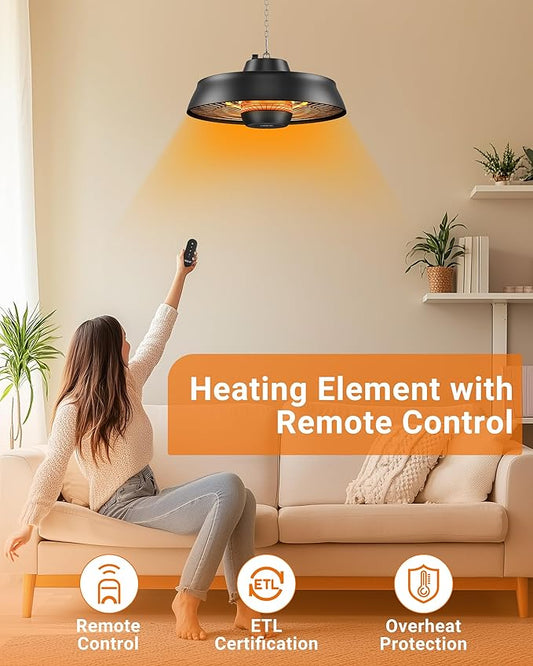 Pasapair Patio Heater - 1500W Outdoor Hanging Heater 3S Fast Heating with Remote - Adjustable Height Waterproof Infrared Mounted for Gazebo - ETL Certified
