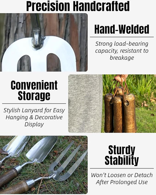 Garden Tool Set, 6PCS Heavy Duty Stainless Steel Gardening Hand Tools with Ropes, Includes Trowel, Transplanter, 2-in-1 Hoe, Pruner & More, Ideal Gardening Gift for Man and Woman (Gift Box Packaging)