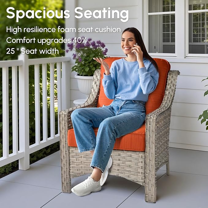 8 Pieces Patio Outdoor Furniture Set with Swivel Rocking Chairs,All Weather Wicker Rattan Patio Seating Sofa and Chair Set w/Ottoman,Outdoor Conversation Sets for Deck Yard Garden,Orange Red