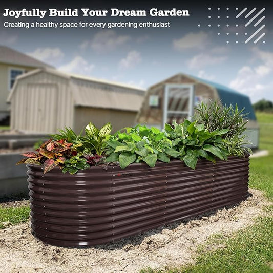 A ANLEOLIFE 30" Extra Tall Galvanized Raised Garden Beds Outdoor, 10x3x2.5ft Large Oval Metal Planter Boxes for Planting Vegetables, Flowers, Fruits, Eco-Safe & Easy Setup, CaféBronze