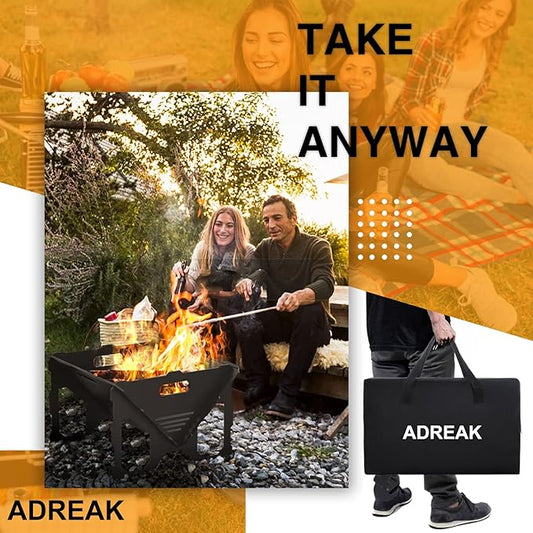 20 inch Fire Pit, Outdoor Portable Firepit with BBQ Tray, Detachable Camping Steel Fire Pits for Backyard, Patio, Picnic, Bonfire, Garden (Black-Large)