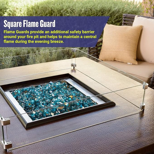 American Fireglass Tempered Glass Flame Guard for 12" Square Drop-in Fire Pit Pans | Outdoor Wind Guard with Aluminum Fire-Resistant Brackets & Non-Slip Feet | 17.5-inch x 17.5-inch x 6-inch