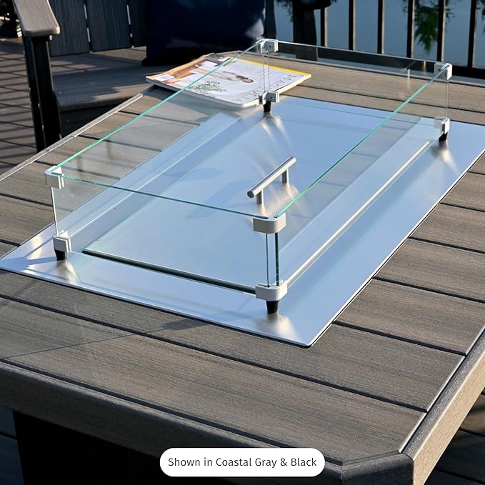 LuxCraft 51" Lumin Rectangular Gas Propane Fire Pit Table for Outdoor Patio with Tempered Glass Wind Guard and Stainless Steel Burner Cover - Amish Made in USA (Aruba & White)