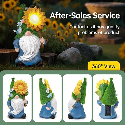Ayadon Solar Gnome Statue Outdoor Decor,Gnome Figurines with Glowing Sunflower LED Light Decoratons,for Garden Patio Yard Lawn Balcony,Housewarmng Christmas Fairytale Gifts for Women Mom Grandma