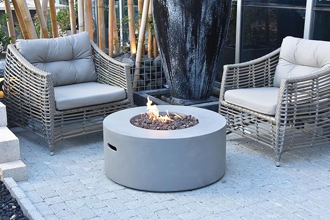AMS Fireplace | Modeno | Tramore | Firepit Table | Cover and Lava Rocks Included | (Fuel: Natural Gas - Light Gray)