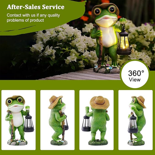 twinbling Solar Frog Garden Decor with Lantern Outdoor Statue for Patio Pathway Frog Figurine for Yard Decoration Lawn Ornament Gardening Gifts for Women Mom Grandma