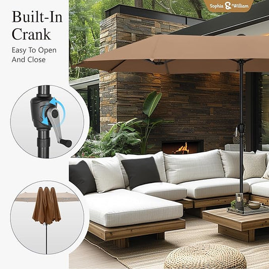 Sophia & William 13ft Outdoor Patio Umbrella for Table, Large Double-sided Umbrella for Garden, Deck, Pool, Maillard Brown