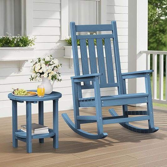 SERWALL Round Outdoor Side Table, HDPE Small Adirondack End Table,2-Tier Patio Side Table for Backyard Pool Porch Garden Lawn, Navy