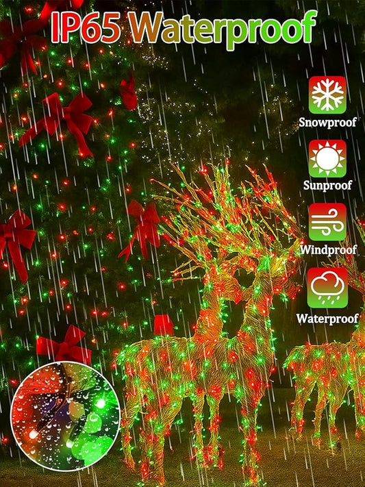 4 Pack 180FT Solar Christmas Lights Outdoor Waterproof, Super Bright 320 LED Solar String Lights with 8 Lighting Modes, Green Wire Twinkle Tree Light for Outside Xmas Party Decorations (Red and Green)