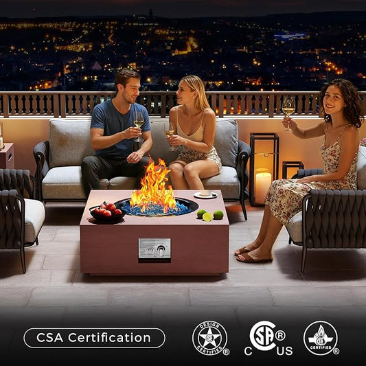 28 Inch Fire Pit Table Propane Fire Pit 40,000btu Gas Fire Pits for Outdoor Outside Patio with Burner Lid, Glass Rocks