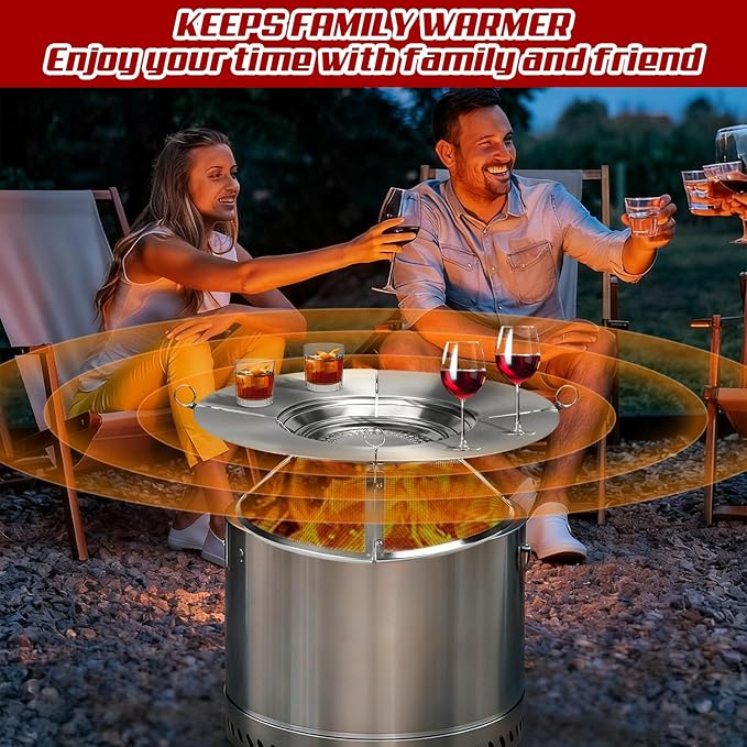 Heat Deflector for Solo Stove Bonfire 19.5",Fire Pit Heat Deflector with Mesh Spark Screen&2 Pokers,304 Stainless Steel 2 in 1 Heat Diffuser for Solo Stove Bonfire Accessories Camping Capture Warmth