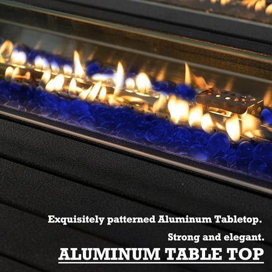 Kozyard Outdoor Patio Propane Gas Fire Pit Table - 50,000 BTU Wicker Design with Aluminum Tabletop, Glass Wind Guard, Clear Glass Rocks, and Slide Out Tank Holder - Ideal Patio Fire Table (Gray)