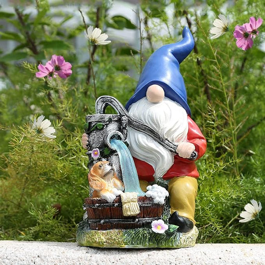 Panven Garden Gnome Statue, Gnome Decoration for Yard with Blue Solar Light, Patio Porch Yard Garden Decor for Outside, Lawn Ornament