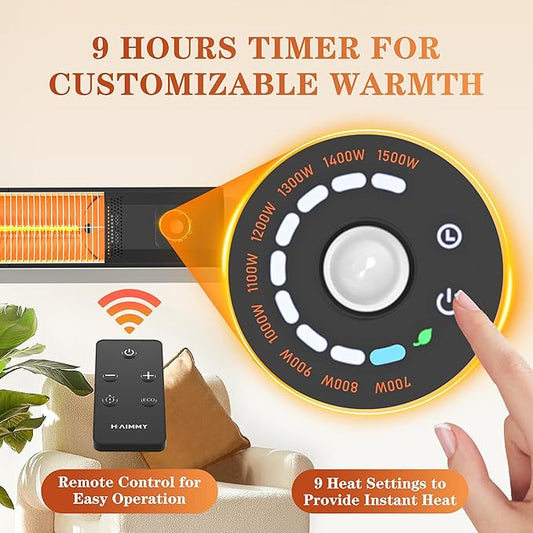 2S Fast Heating Infrared Outdoor Heater, 9 Heating Levels Electric Patio Heater with Motion Sensor, 34 In 9H Timer Wall Mounted Garage Heaters, for Porch, Gazebo, Workshop and Indoor