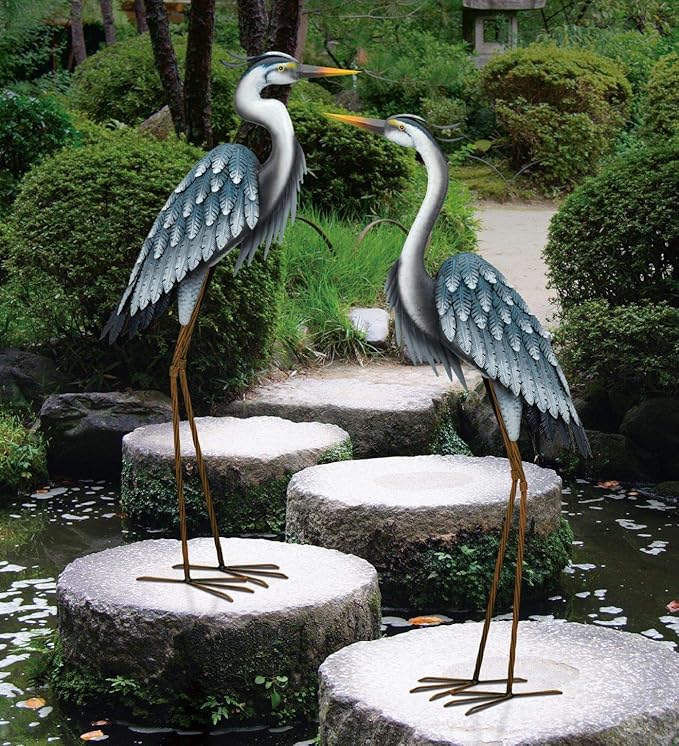 Regal Art & Gift Blue Heron Metal Statue – Indoor Outdoor Decorative Sculpture for Home & Garden Décor, Weather-Resistant Yard Art Figure for Patio, Lawn