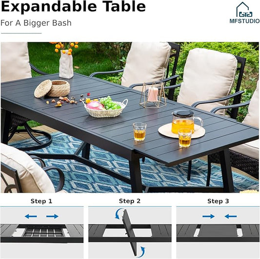 MFSTUDIO Patio Dining Set for 6, Expandable Patio Table and Chairs Set, 7 Piece Outdoor Dining Set for Deck/Backyard/Poolside/Garden