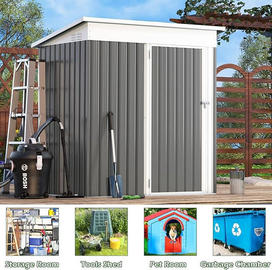 AECOJOY 5' x 3' Outdoor Storage Shed, Small Metal Sheds & Outdoor Storage Clearance with Lockable Door, Utility and Tool Storage Garden Shed for Backyard, Patio, Outside use in Dark Grey