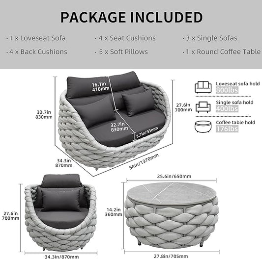 TWT Aluminum Outdoor Patio Furniture Set with Coffee Table, 6 Piece Patio Conversation Sets with Washable Cushions Covers, Patio Sectional Furniture Set for Porch, Balcony, Deck, Yard