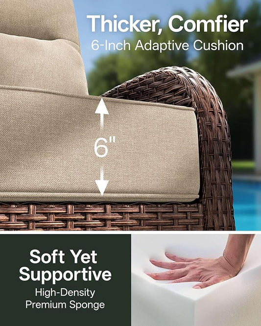 3-Piece Patio Furniture Set with 6-Inch Thick Cushions, High Back Outdoor Arm Chairs and Table, All-Weather Conversation Set for Porch, Deck, Balcony, Yard in Beige