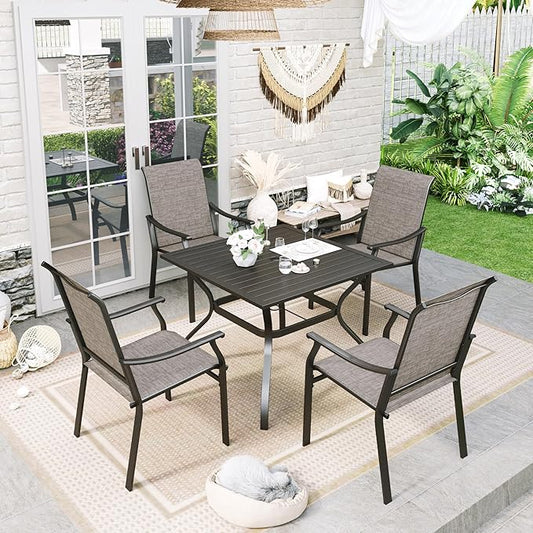 Sophia & William 5-Piece Outdoor Dining Set, 4 Comfortable Textilene Chairs and 37" Powder-Coated Outdoor Square Table, Durable All-Weather Patio Furniture for Lawn, Park, and Courtyard