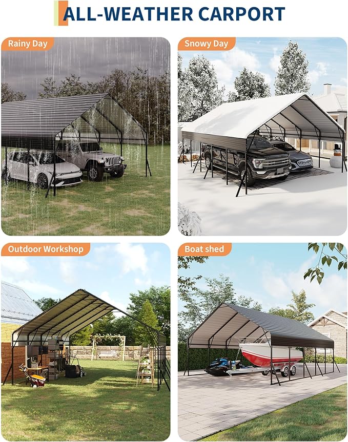 20x25 FT Heavy Duty Metal Carport Kit, Reinforced Frame with Anchors, for Trucks, Boats, RV, Tractor, 100MPH Wind & 35PSF Snow Rating, Easy Assembly