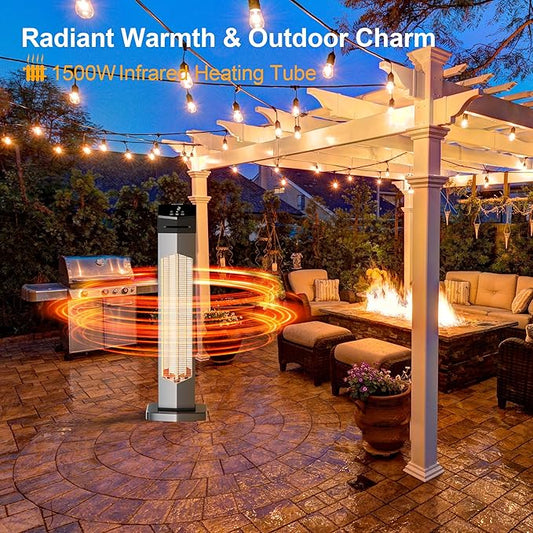 Outdoor Heaters for Patio,1500W Electric Infrared Radiant Heater with Remote,37IN Portable Tower Space Heater with 12H Timer,Tip-over Protection for Garage,Backyard,Porch,Indoor,Grey