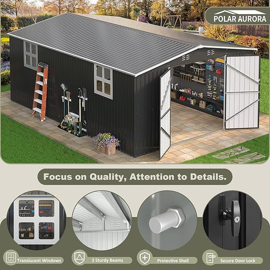 Polar Aurora 12x18 FT Outdoor Storage Shed, Garden Shed with Updated Frame Structure and Lockable Doors, Metal Tool Sheds for Backyard Garden Patio Lawn,Black