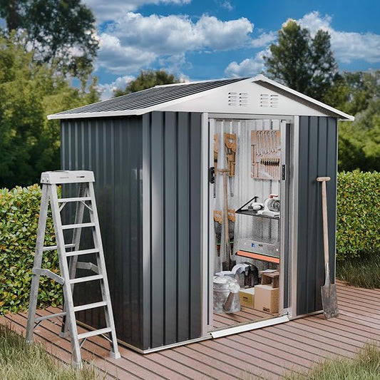 Outdoor Sheds 6FT x 4FT Outdoor Storage, Metal Anti-Corrosion Utility Tool House with Lockable Door & Shutter Vents,Outdoor Waterproof Garden Tool Metal Storage Sheds